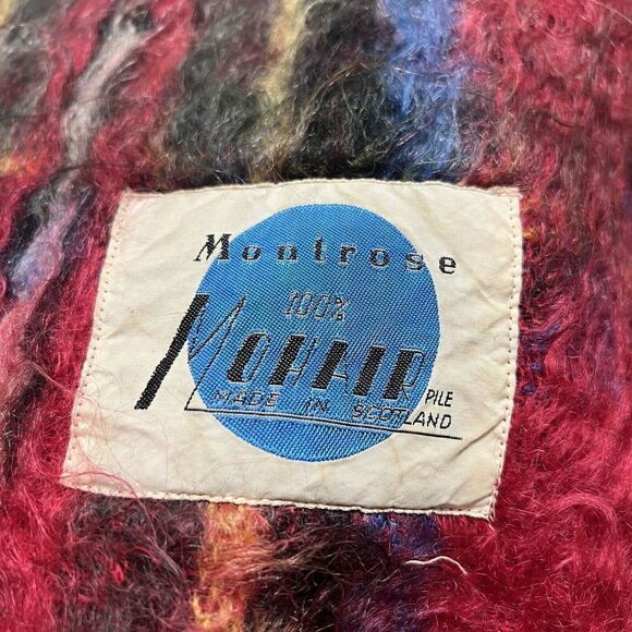 Vintage retro Mohair Montrose Wool Green Red Yellow 65x50 blanket 40s 50s 60s - Picture 3 of 4